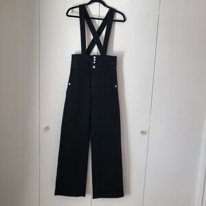 BLDWN Denim Faye Suspender Overalls High Rise Carbon Black Wide Leg Sz 27